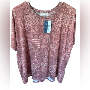 Cotton Bleu Red Patchwork Handkerchief Oversized T-shirt- Small